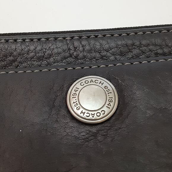 Coach Wristlet Black Pebble Leather Cognac Brown Strap Vintage Clutch Old Money - Picture 3 of 10